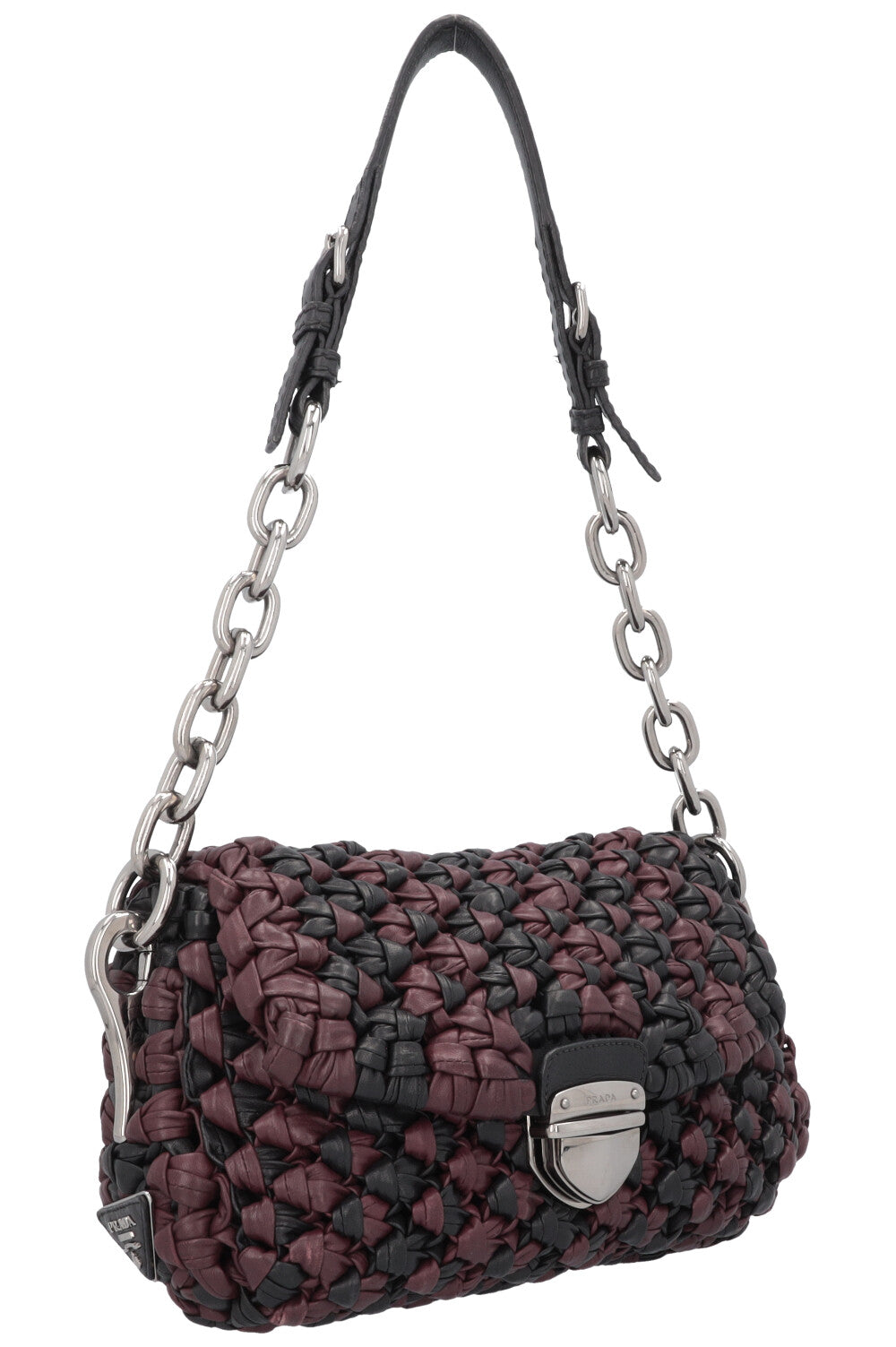 PRADA Knotted Bag Leather Black Purple