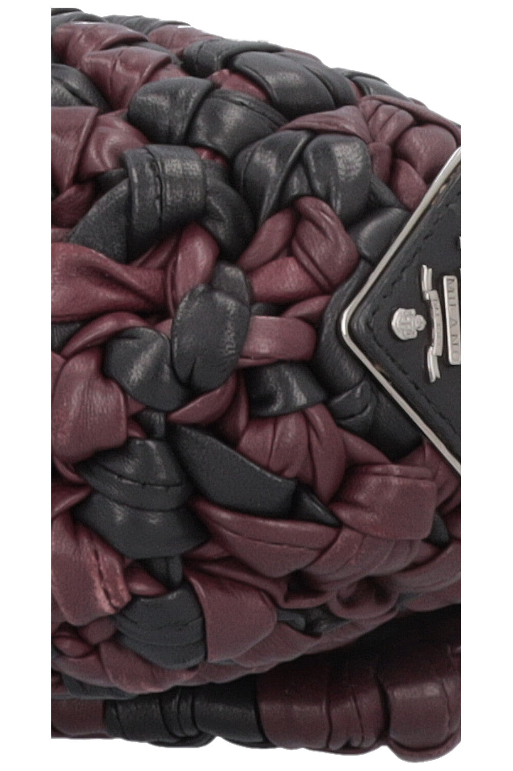 PRADA Knotted Bag Leather Black Purple