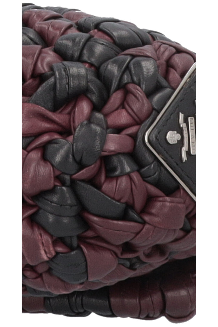 PRADA Knotted Bag Leather Black Purple
