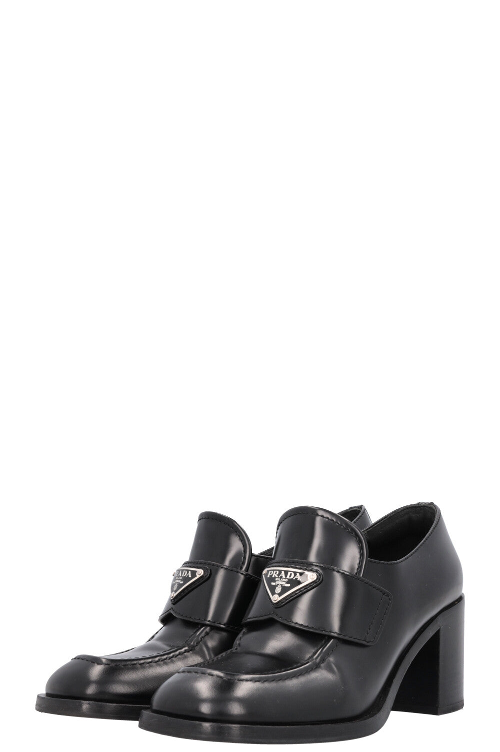 PRADA Logo Heel Loafers Black