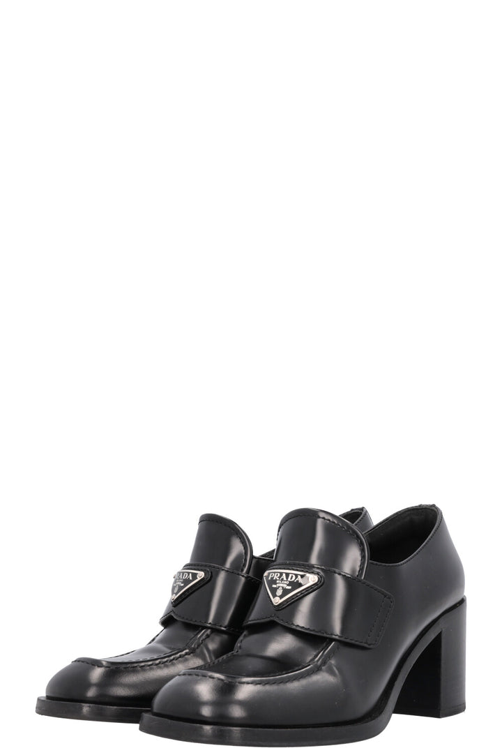 PRADA Logo Heel Loafers Black