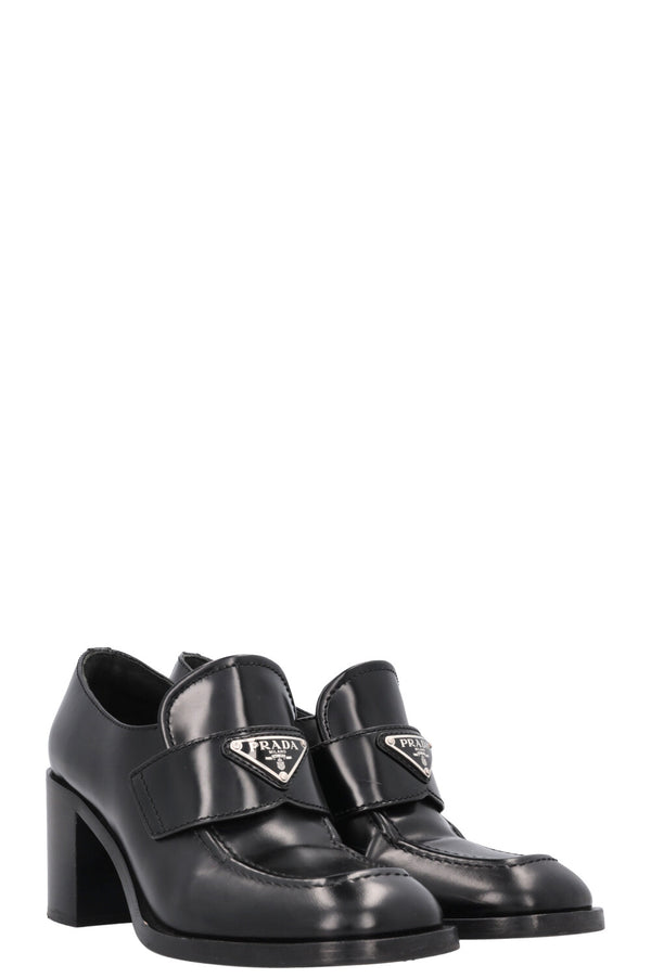 PRADA Logo Heel Loafers Black