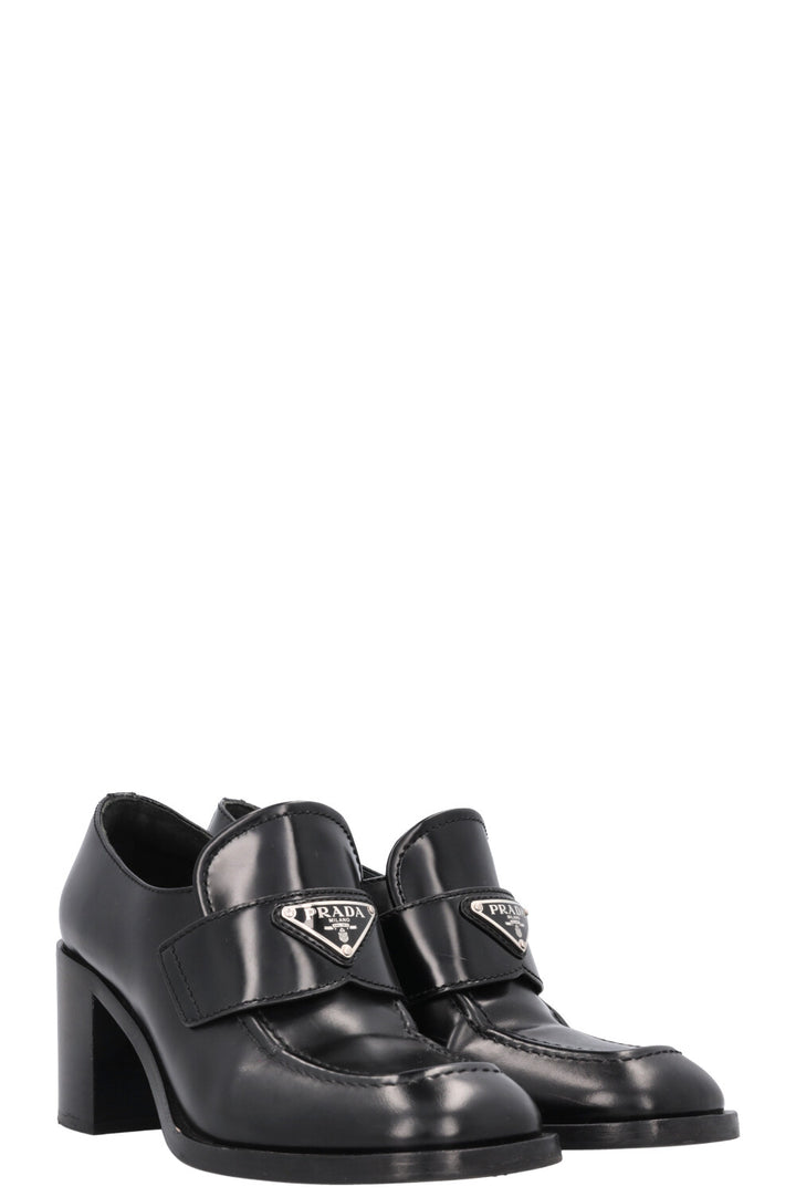 PRADA Logo Heel Loafers Black