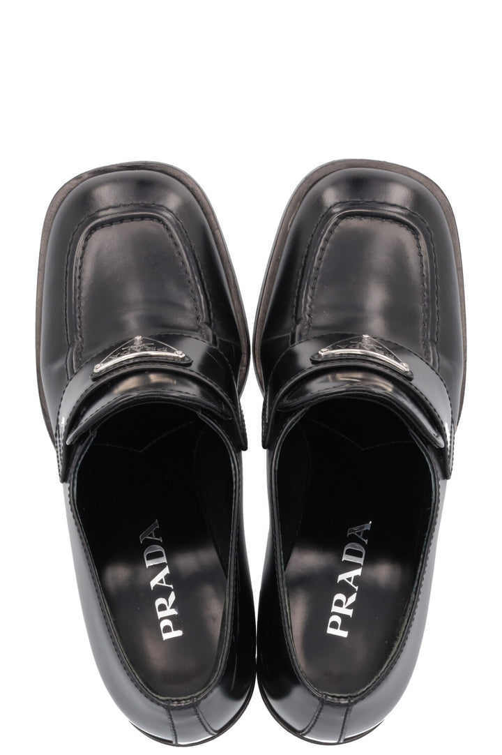 PRADA Logo Heel Loafers Black