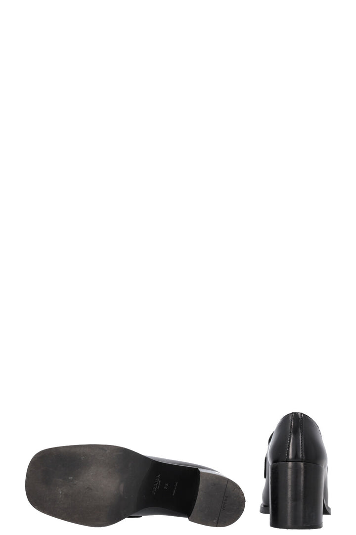PRADA Logo Heel Loafers Black