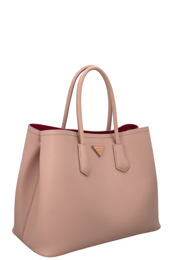 PRADA Large Double Tote Bag Nude Saffiano