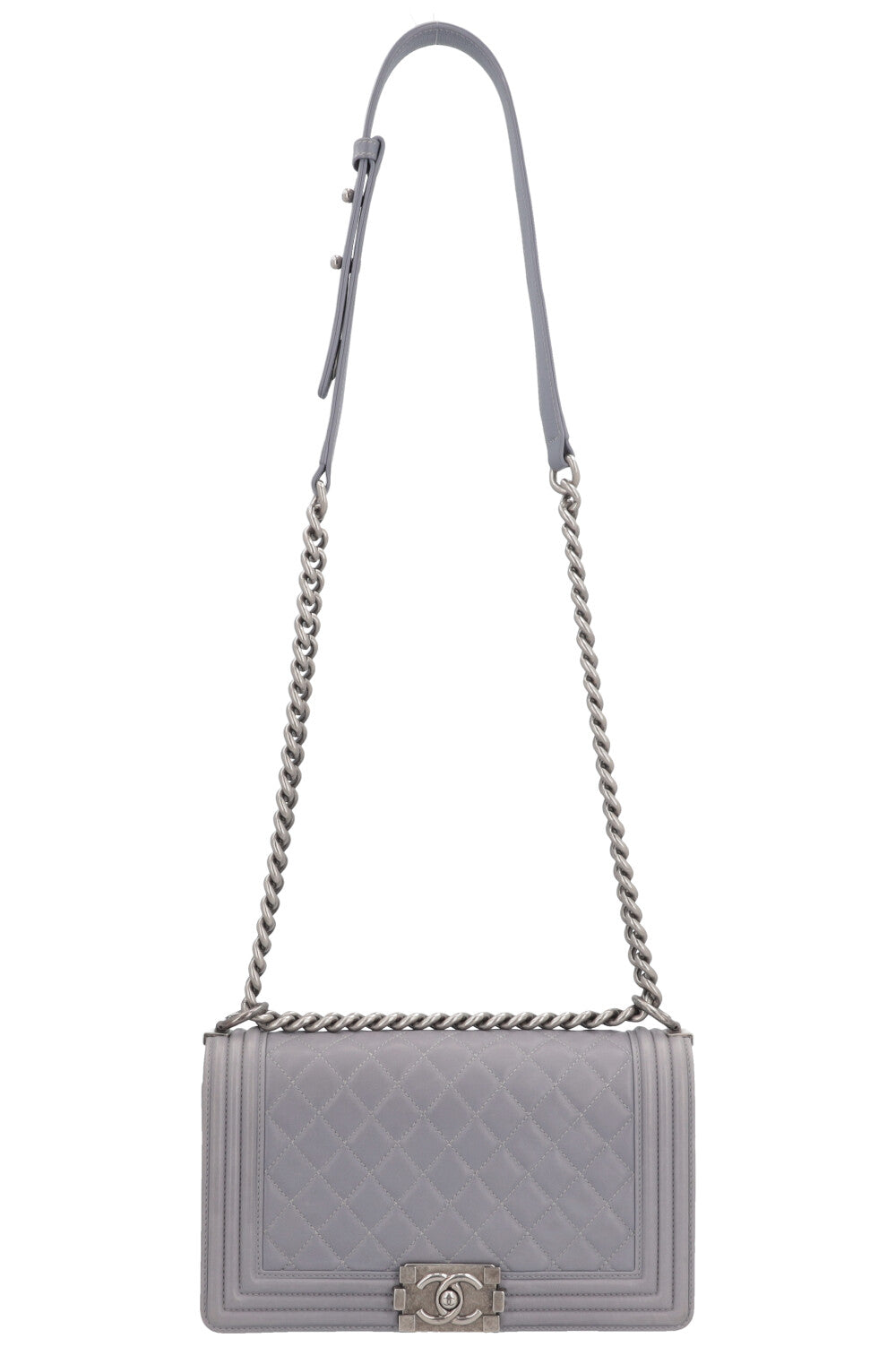 CHANEL Old Medium Boy Bag Leather Grey