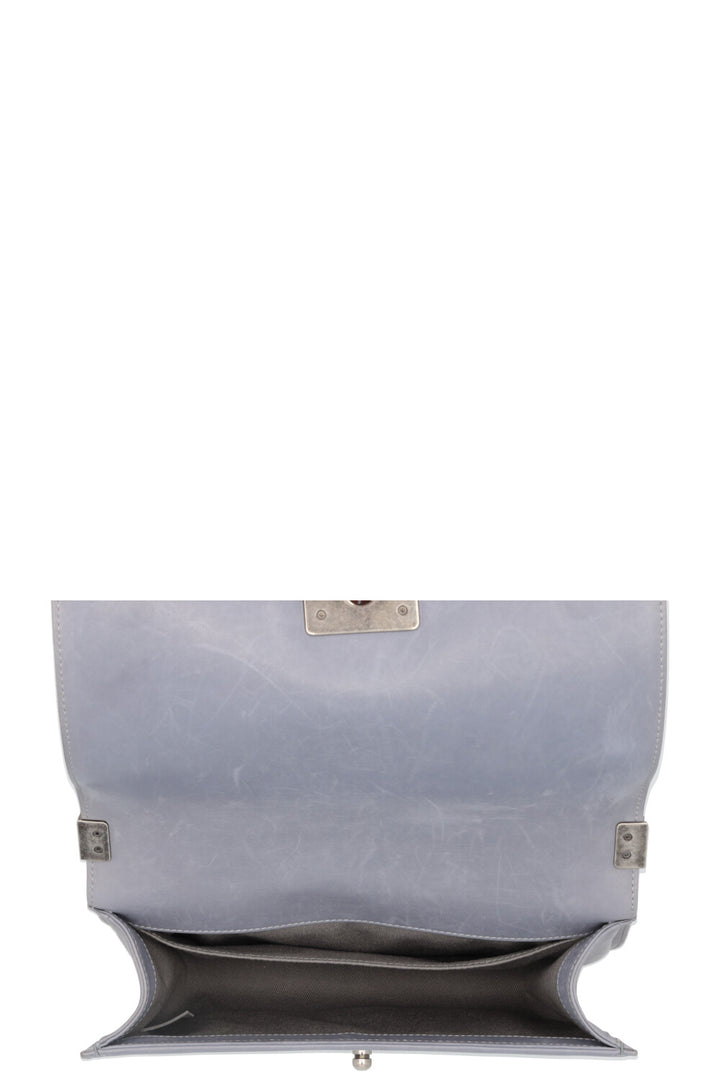 CHANEL Old Medium Boy Bag Leather Grey
