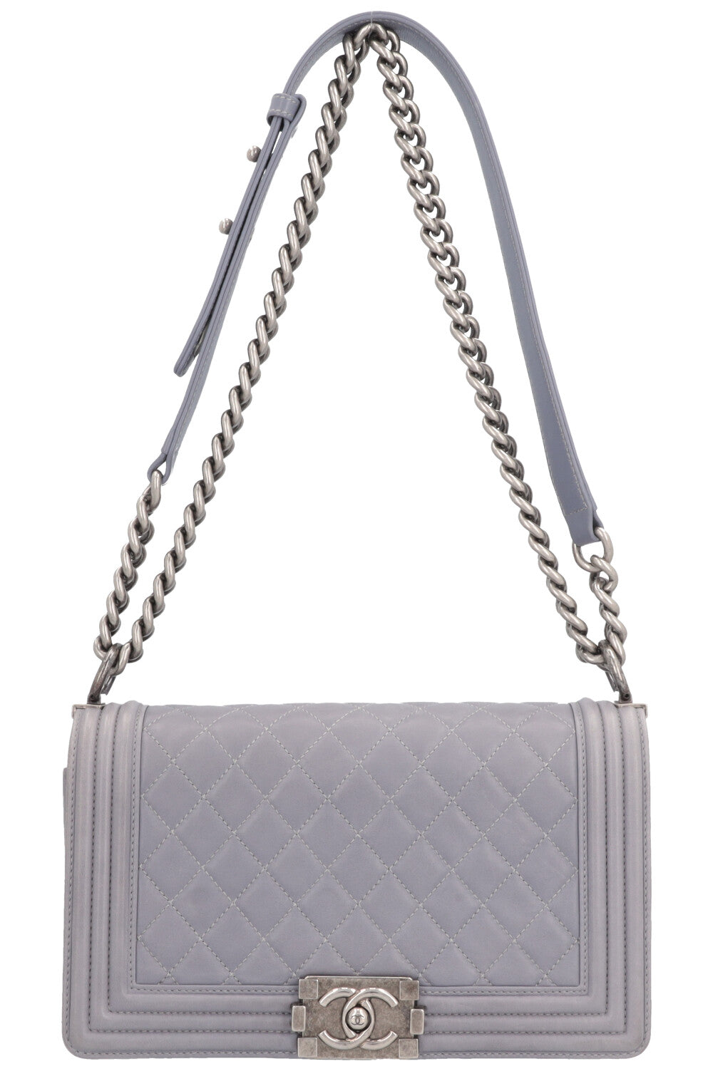 CHANEL Old Medium Boy Bag Leather Grey