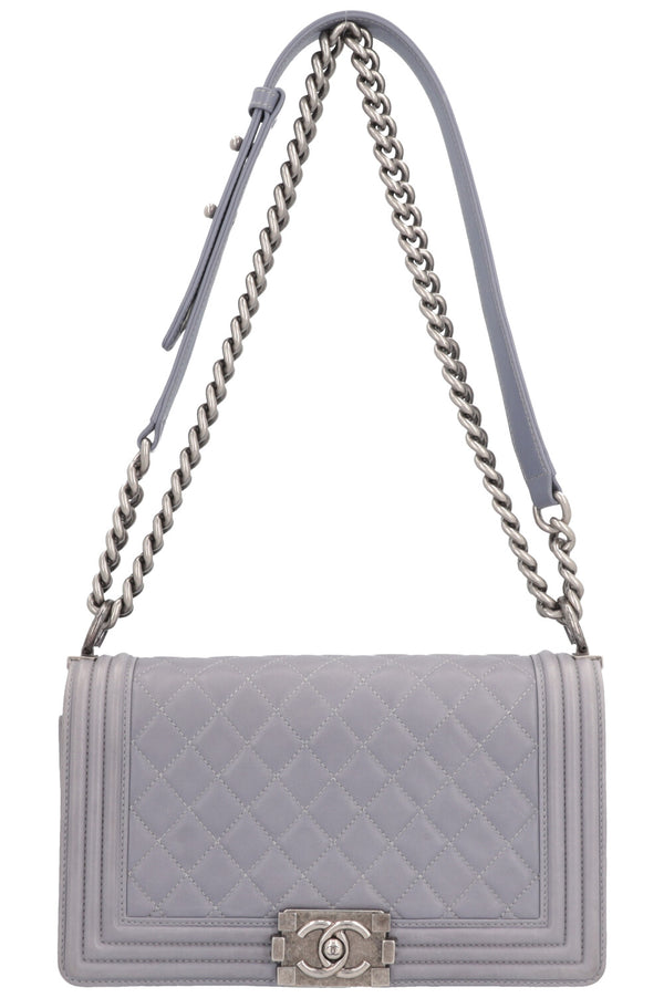 CHANEL Old Medium Boy Bag Leather Grey