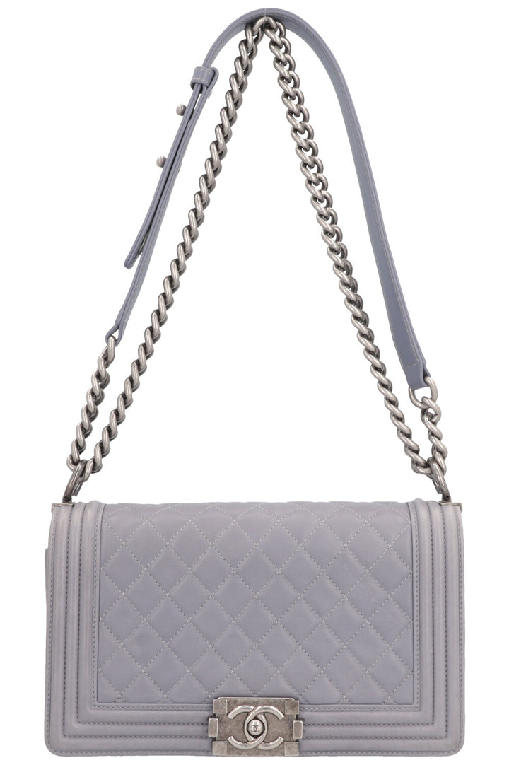 CHANEL Old Medium Boy Bag Leather Grey