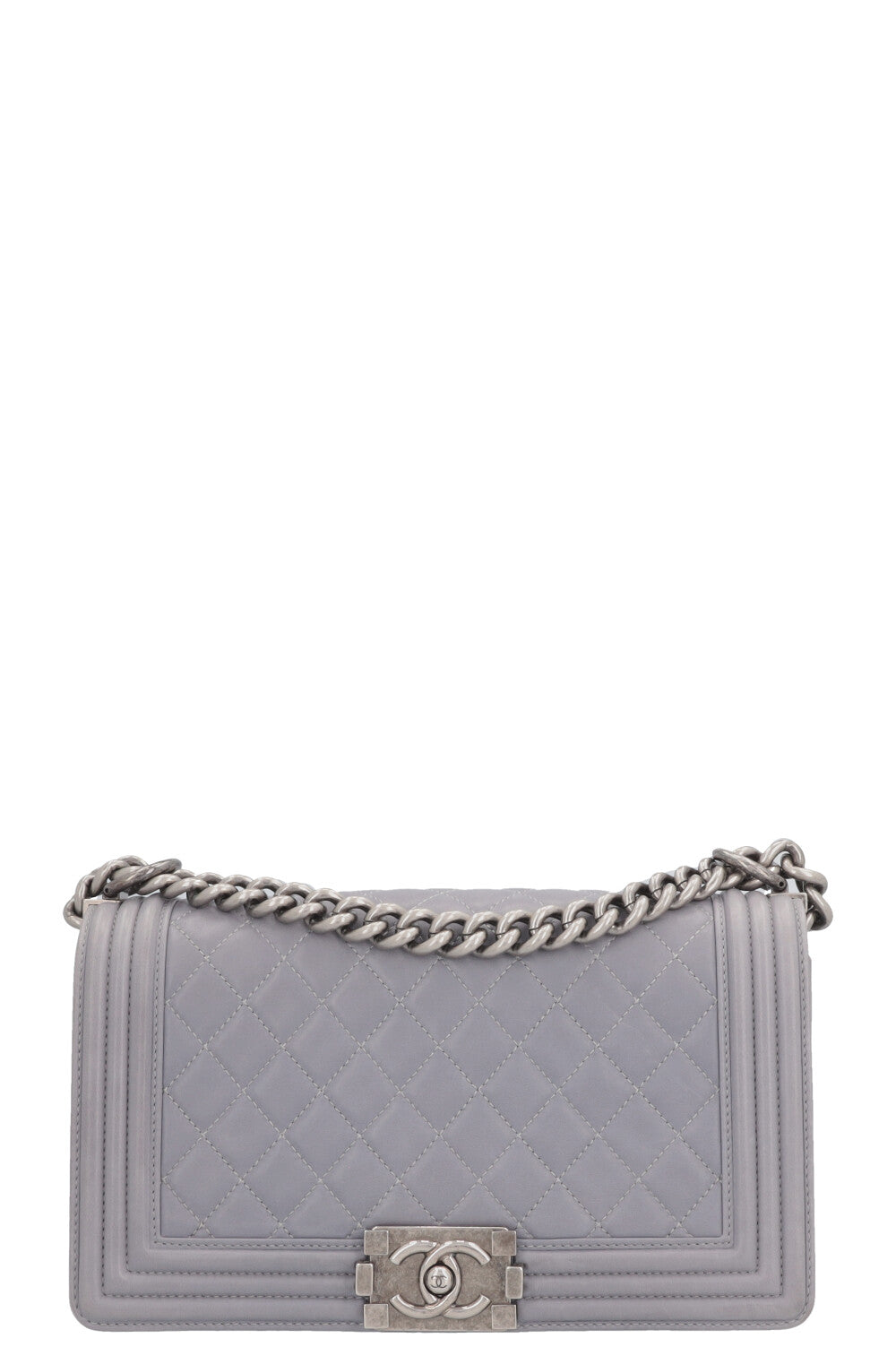 CHANEL Old Medium Boy Bag Leather Grey