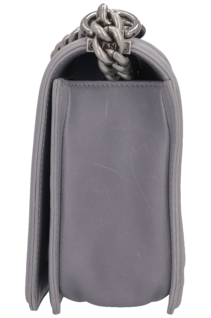 CHANEL Old Medium Boy Bag Leather Grey