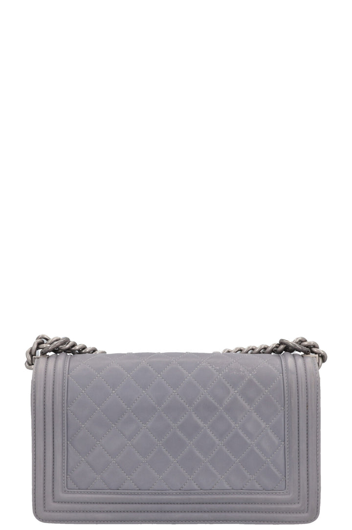 CHANEL Old Medium Boy Bag Leather Grey