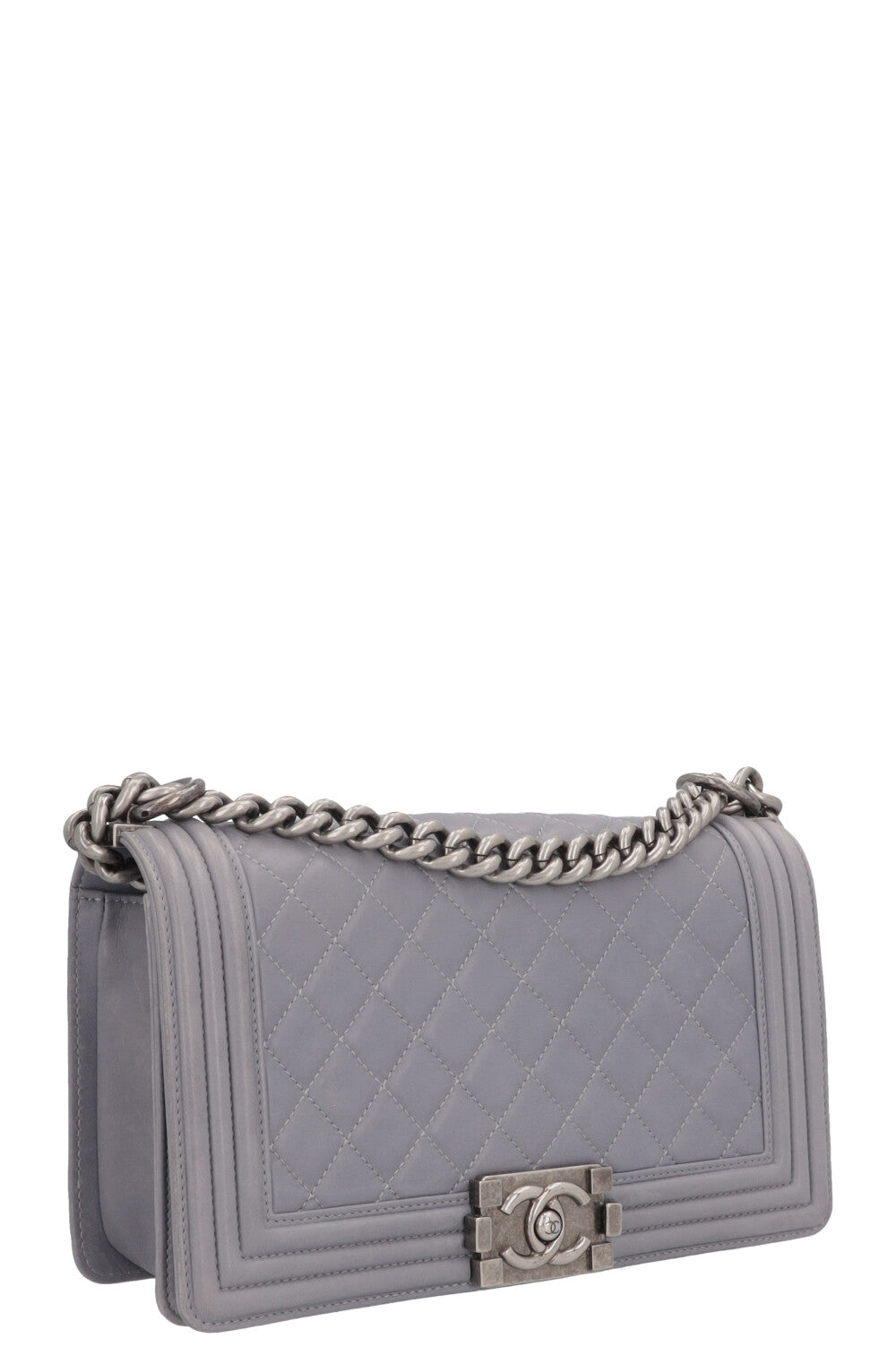CHANEL Old Medium Boy Bag Leather Grey