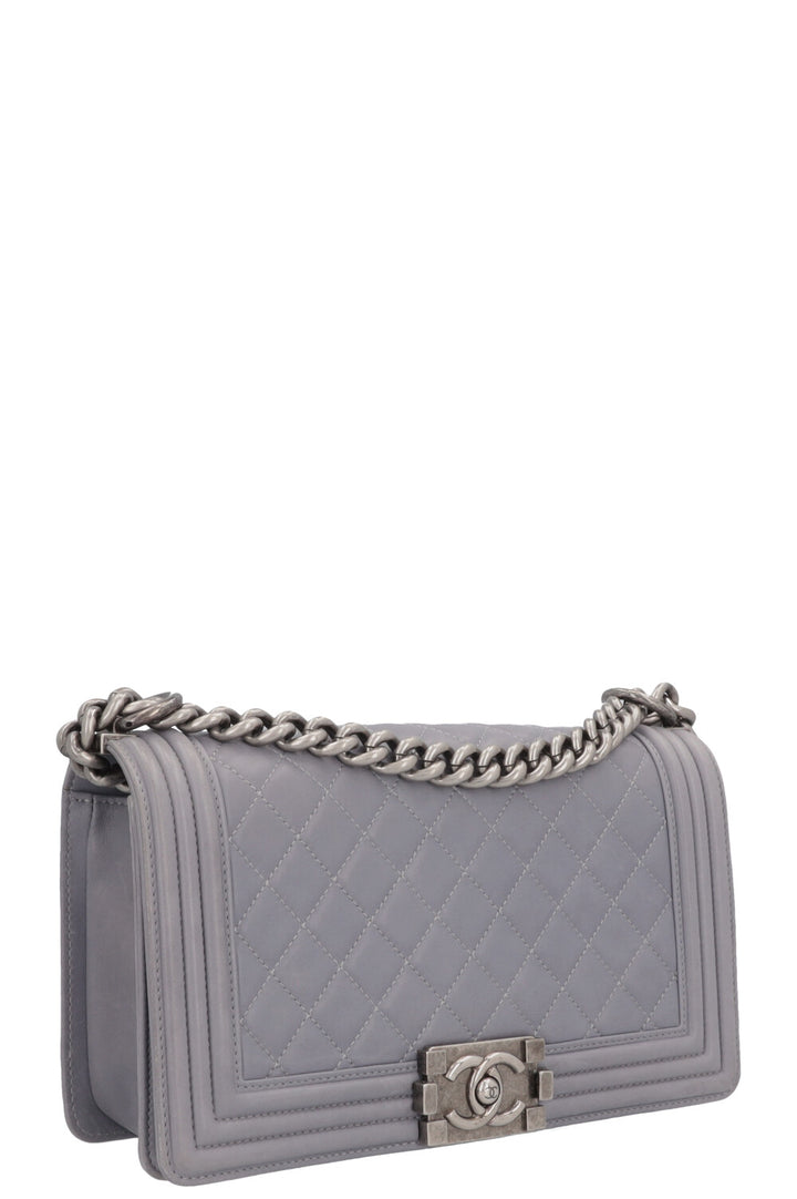 CHANEL Old Medium Boy Bag Leather Grey