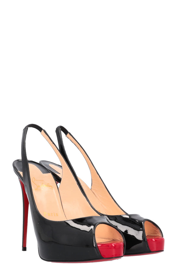 CHRISTIAN LOUBOUTIN Slingback Heels Patent Black