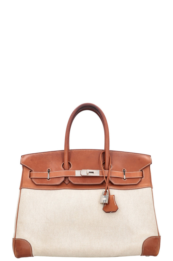 HERMÈS Toile Birkin 35 Veau Barenia Canvas