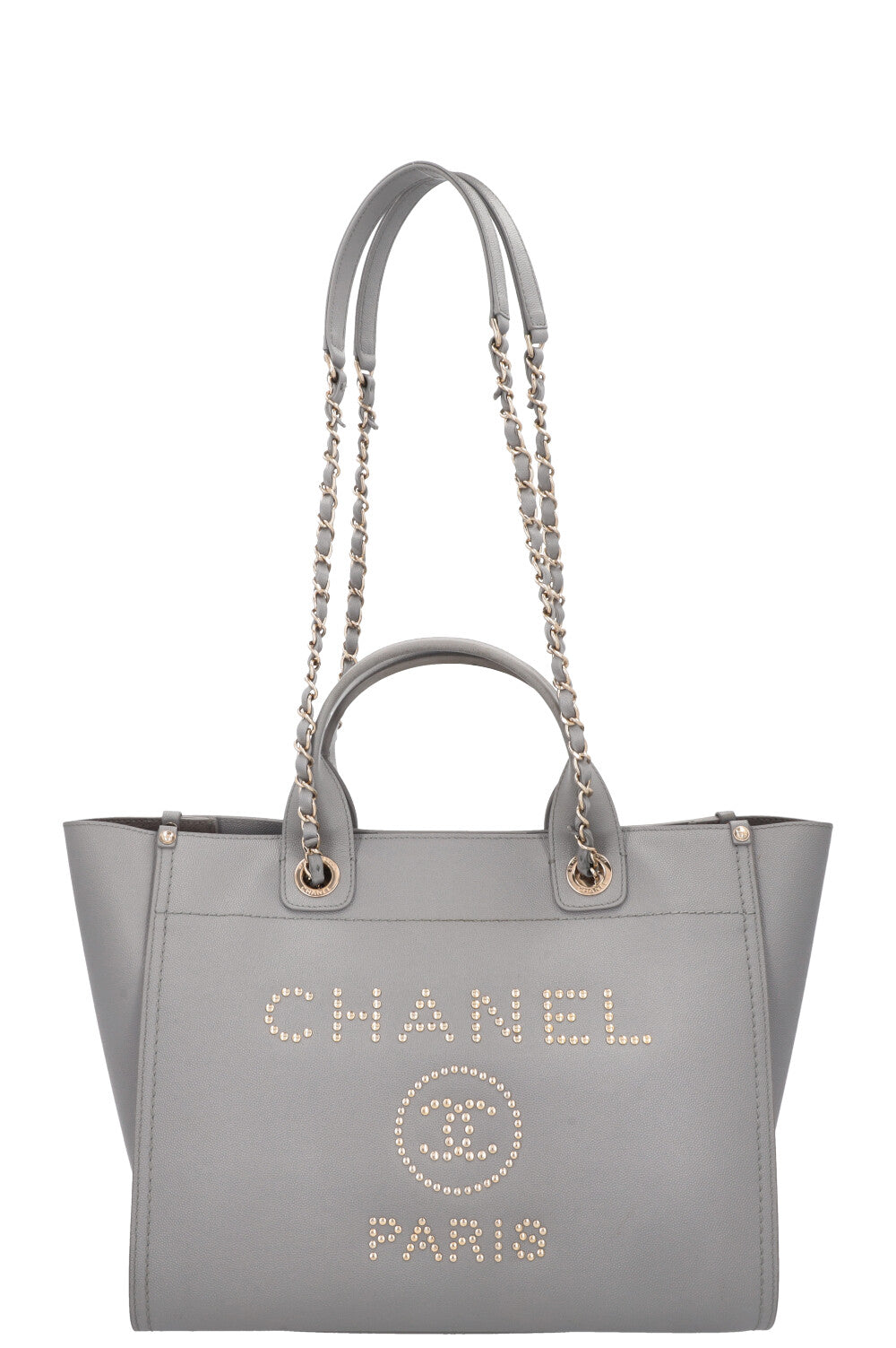 CHANEL Medium Deauville Bag Studded Leather Grey
