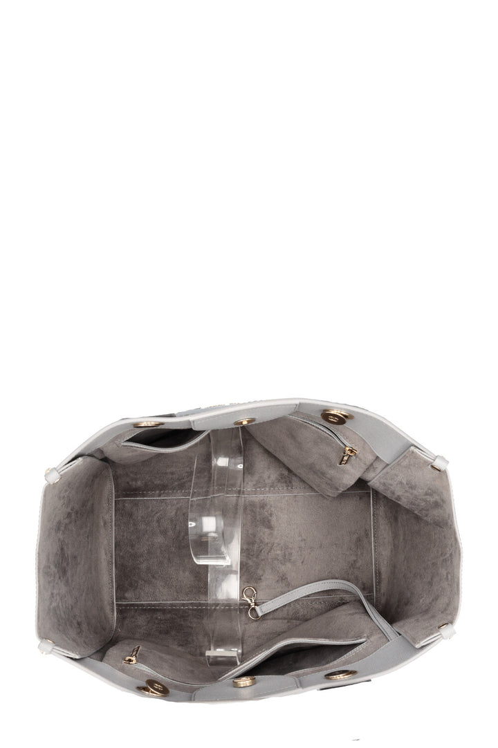 CHANEL Medium Deauville Bag Studded Leather Grey