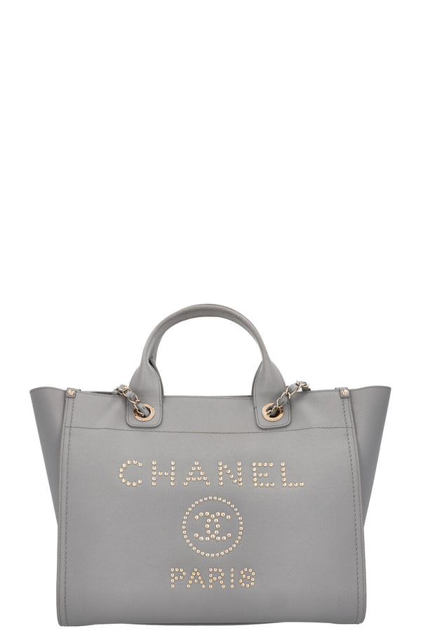 CHANEL Medium Deauville Bag Studded Leather Grey