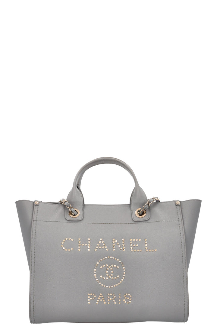 CHANEL Medium Deauville Bag Studded Leather Grey