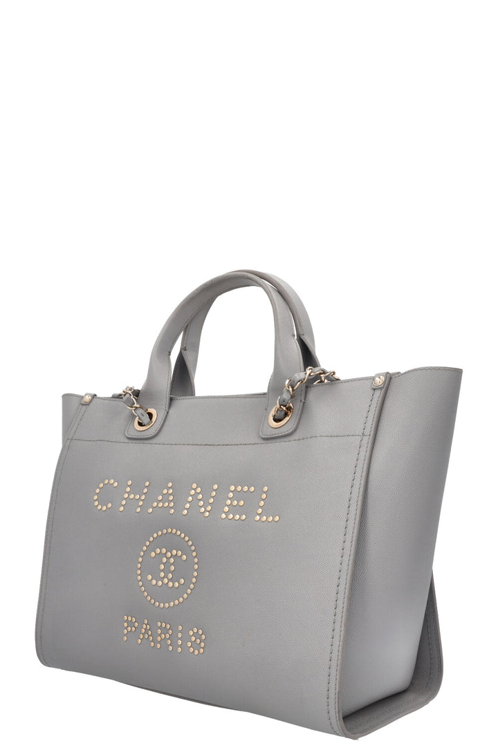 CHANEL Medium Deauville Bag Studded Leather Grey