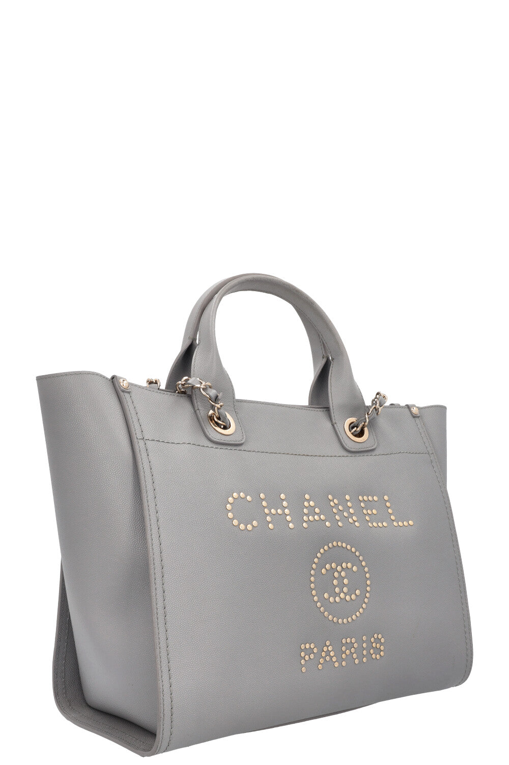 CHANEL Medium Deauville Bag Studded Leather Grey