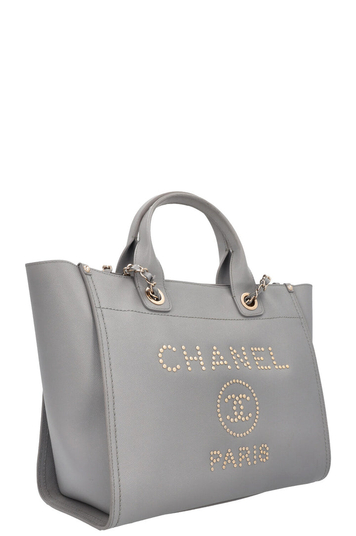 CHANEL Medium Deauville Bag Studded Leather Grey