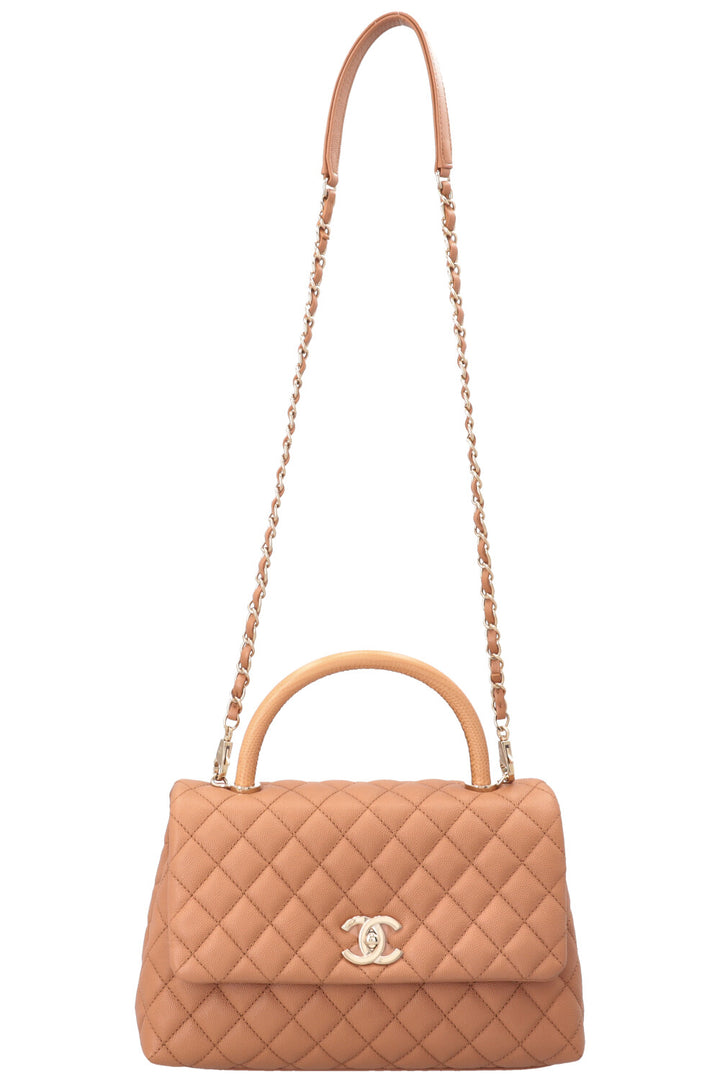 CHANEL Coco Handle Bag Caviar Lizard Beige