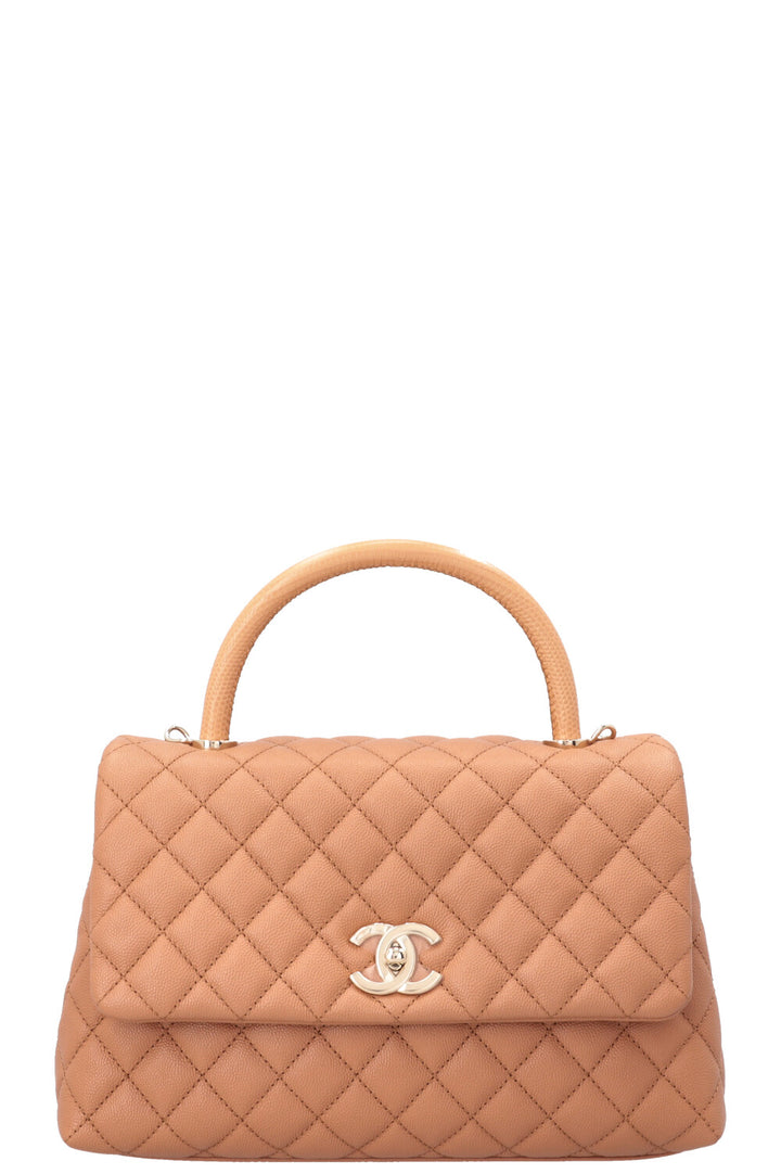 CHANEL Coco Handle Bag Caviar Lizard Beige