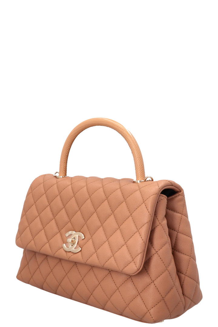 CHANEL Coco Handle Bag Caviar Lizard Beige