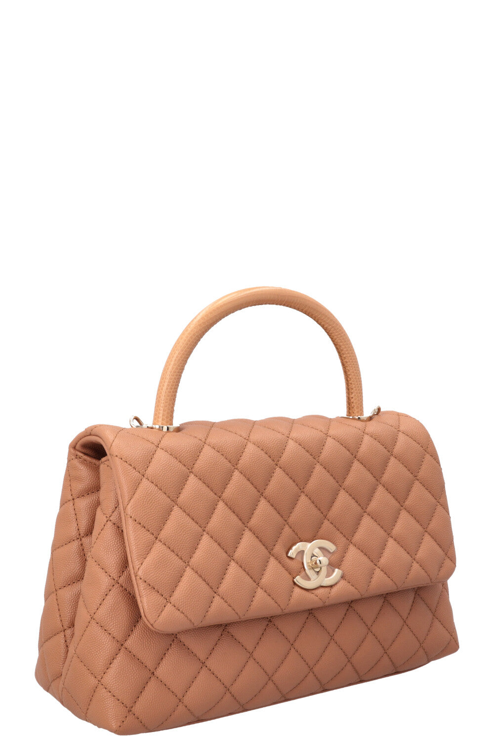 CHANEL Coco Handle Bag Caviar Lizard Beige