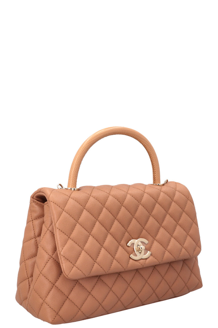 CHANEL Coco Handle Bag Caviar Lizard Beige