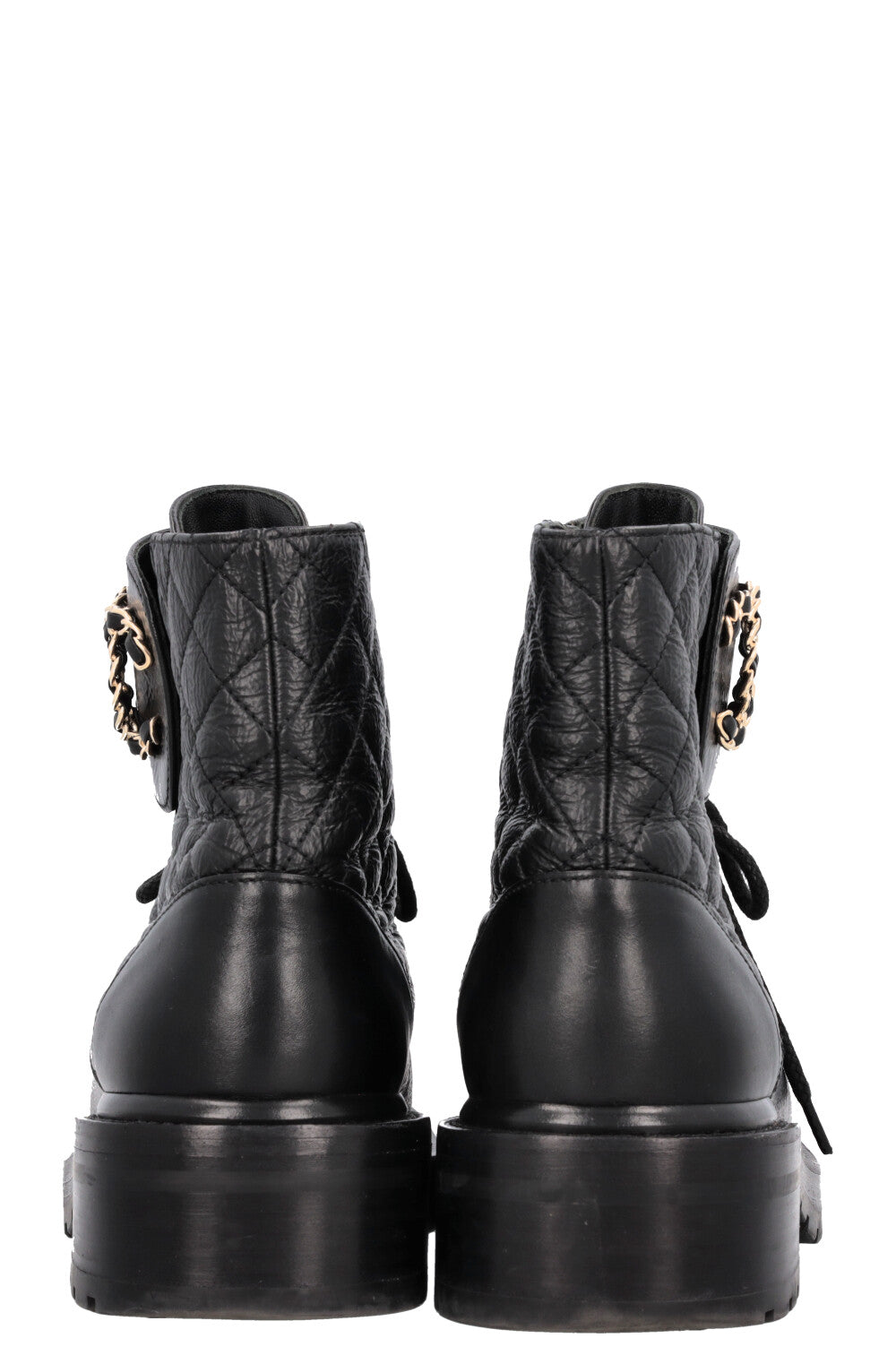 CHANEL CC Lace Up Combat Boots Black