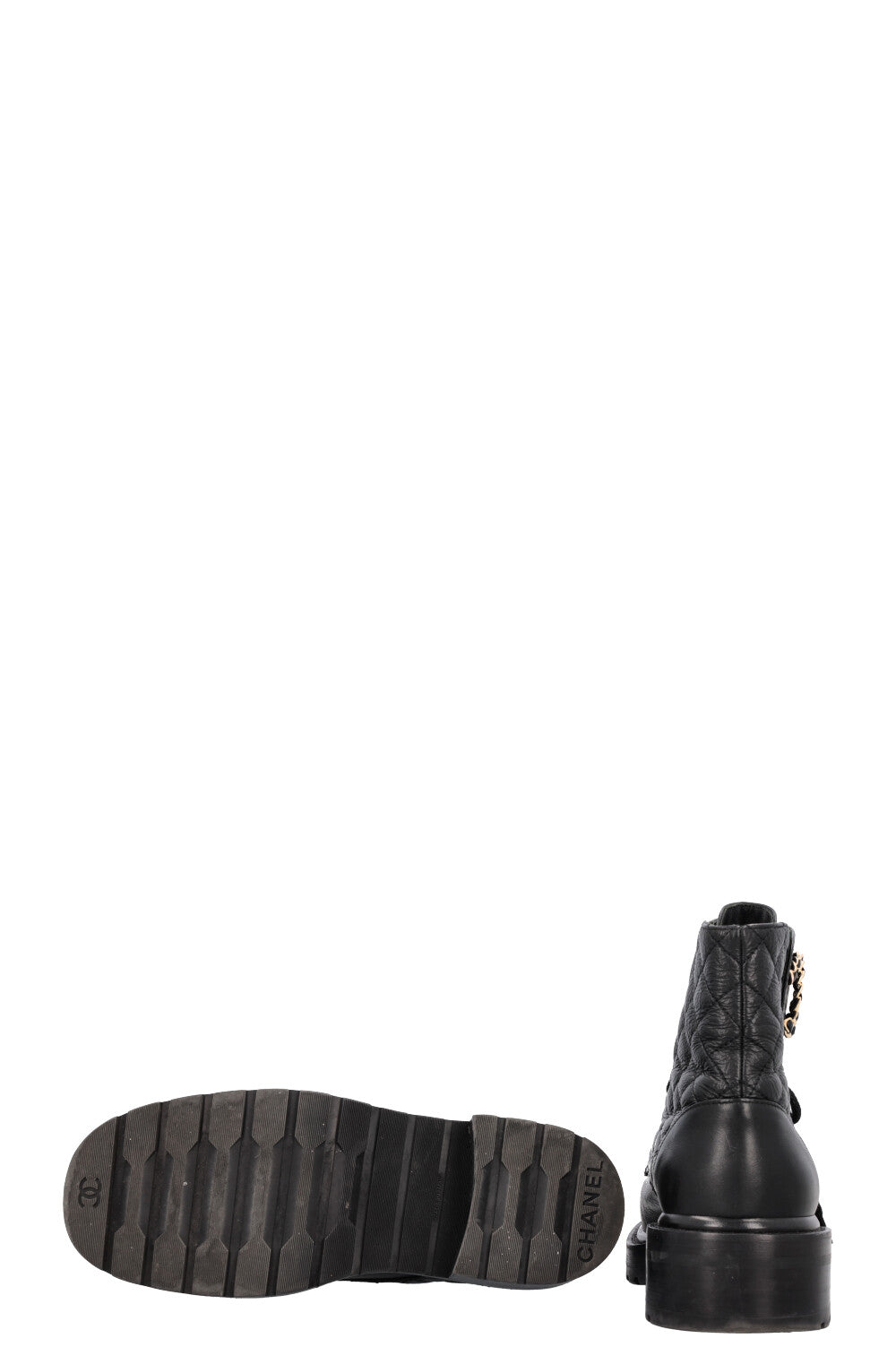 CHANEL CC Lace Up Combat Boots Black