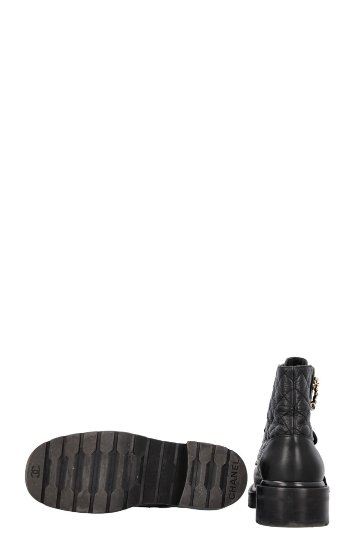 CHANEL CC Lace Up Combat Boots Black