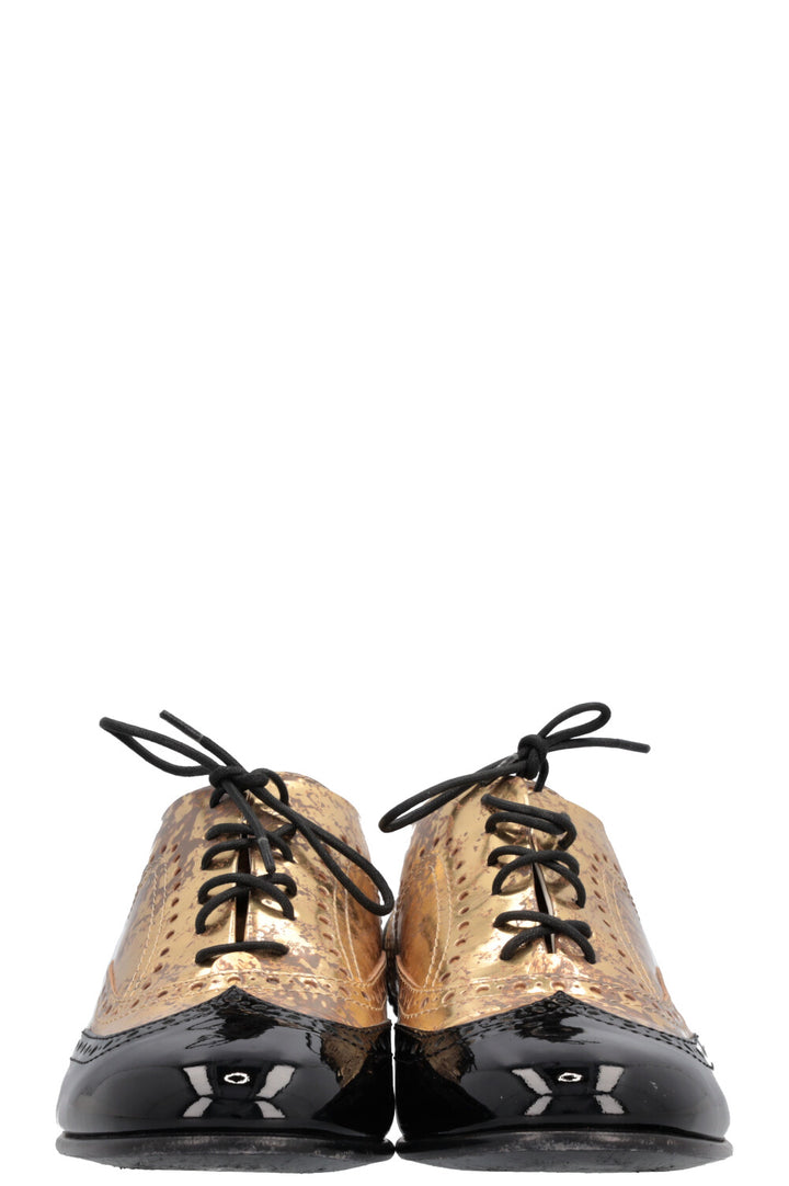 CHANEL Oxfords Metallic Gold Black