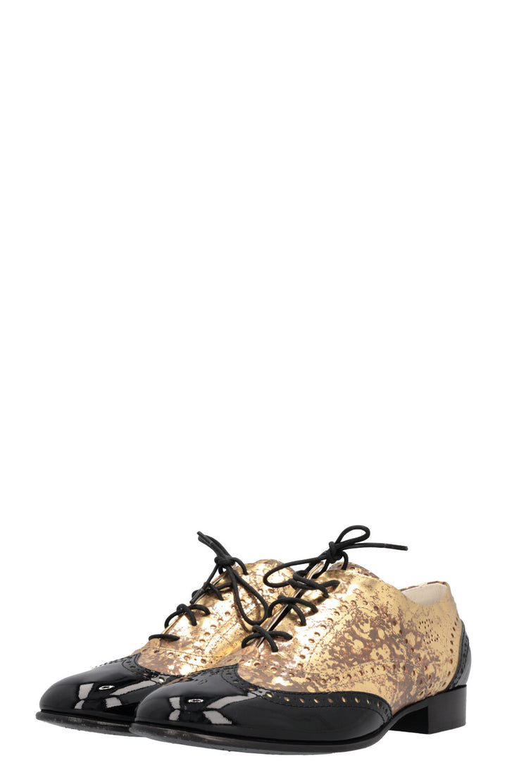 CHANEL Oxfords Metallic Gold Black