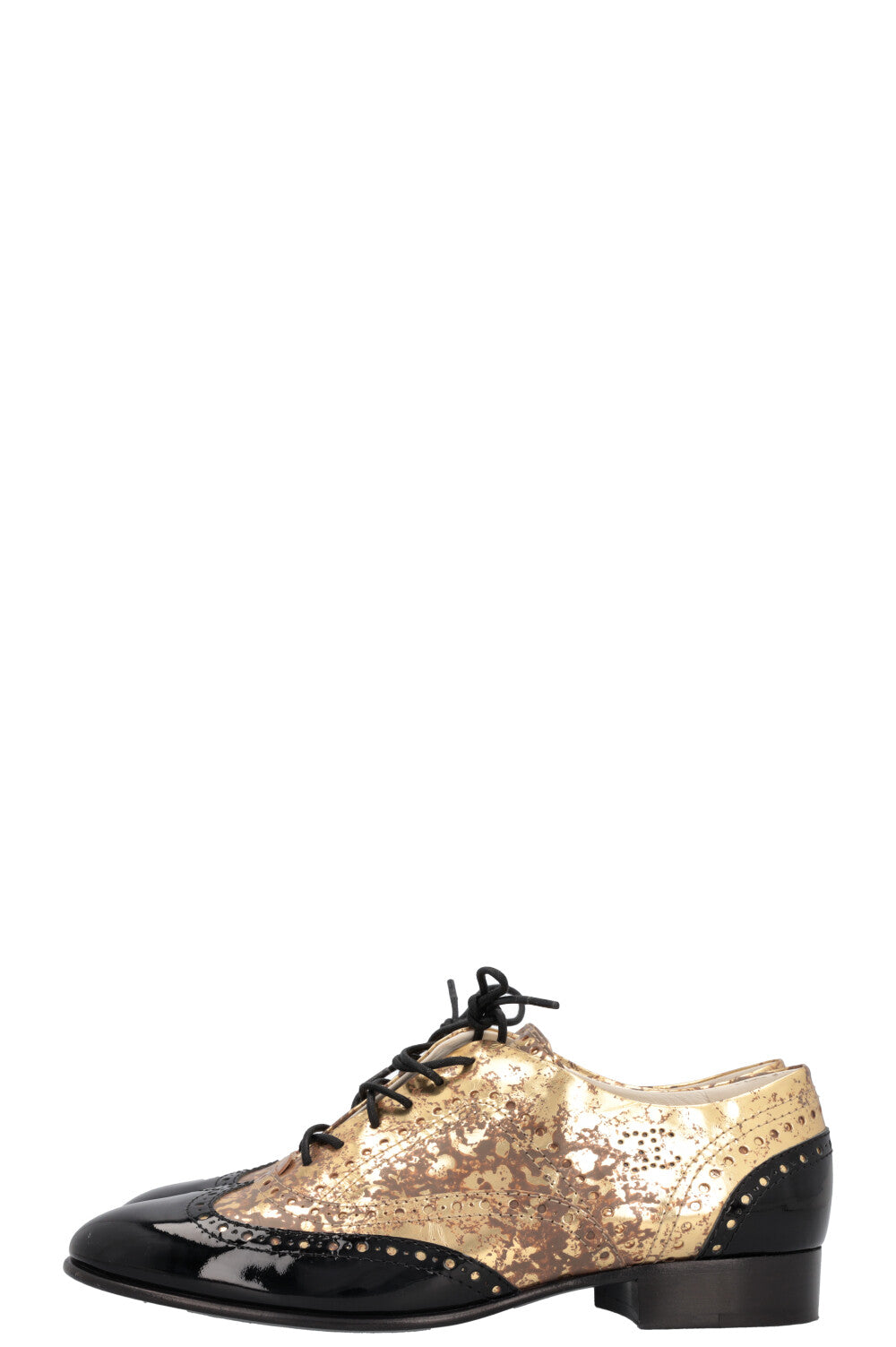 CHANEL Oxfords Metallic Gold Black