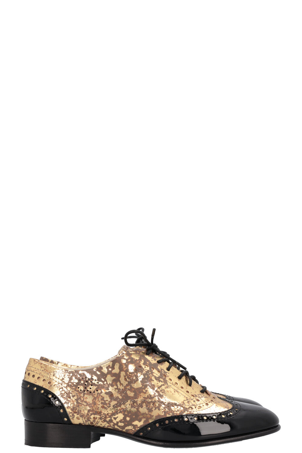 CHANEL Oxfords Metallic Gold Black