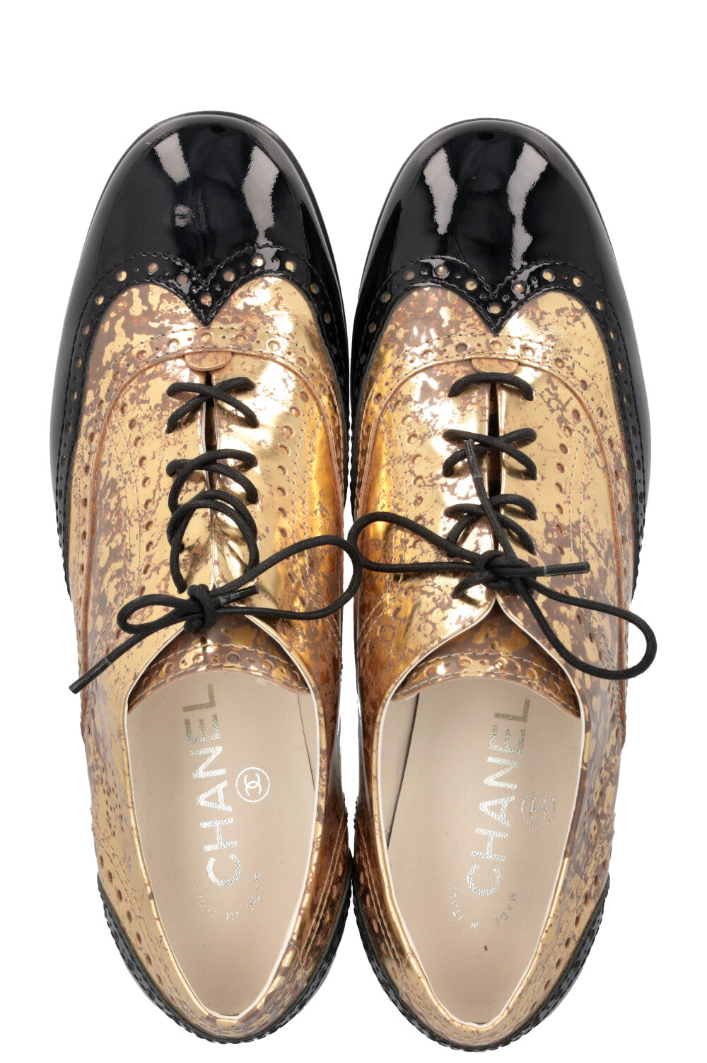 CHANEL Oxfords Metallic Gold Black
