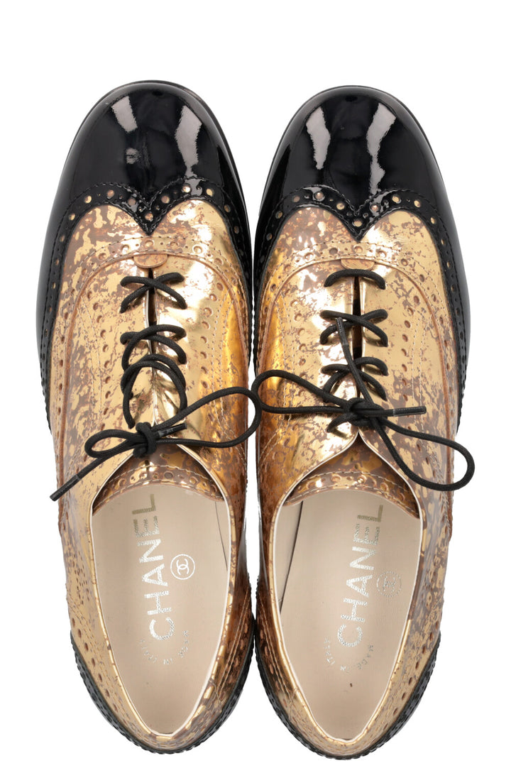 CHANEL Oxfords Metallic Gold Black