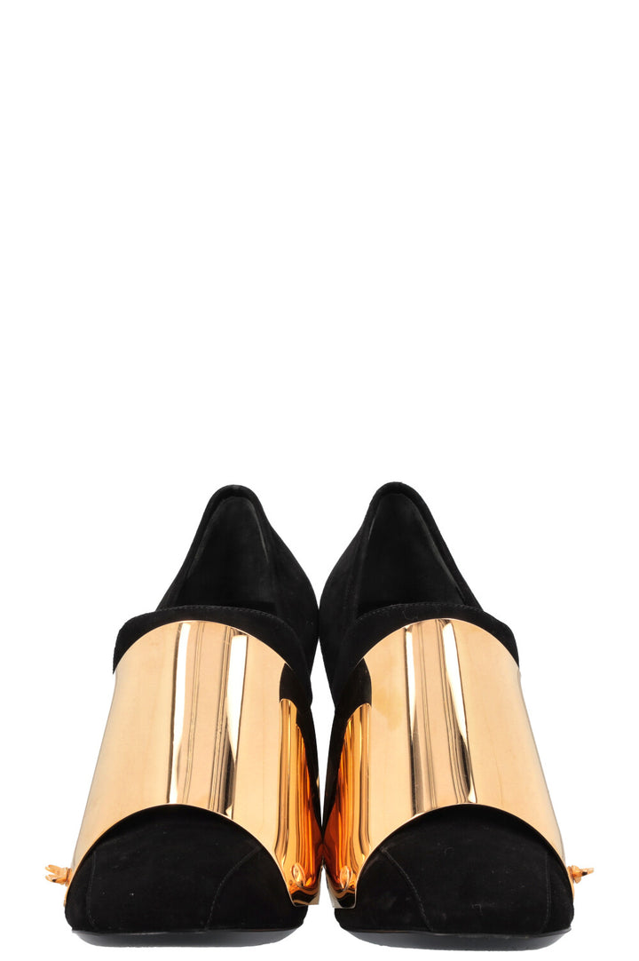 YSL Cardinal 105 Loafer Heels Suede Black Gold