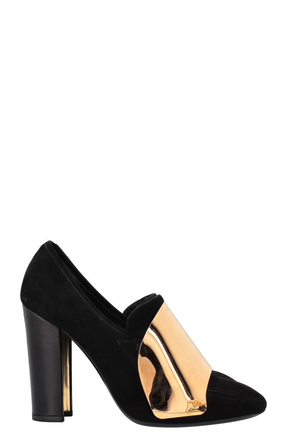 YSL Cardinal 105 Loafer Heels Suede Black Gold
