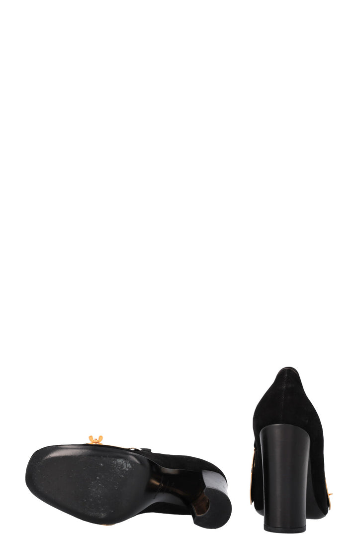 YSL Cardinal 105 Loafer Heels Suede Black Gold