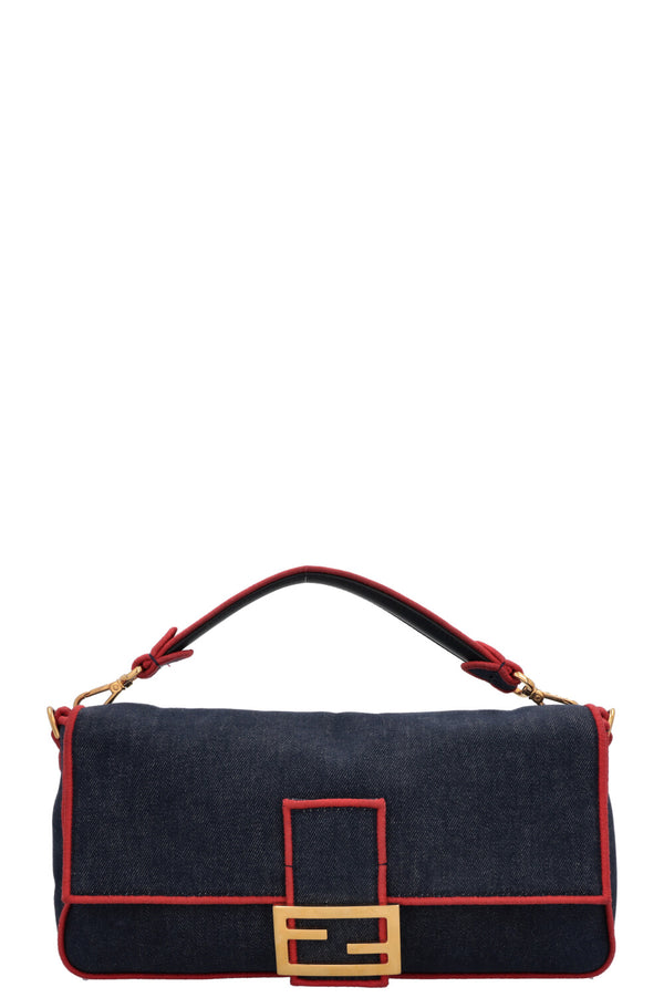 Grand sac bandoulière baguette FENDI Rouge denim