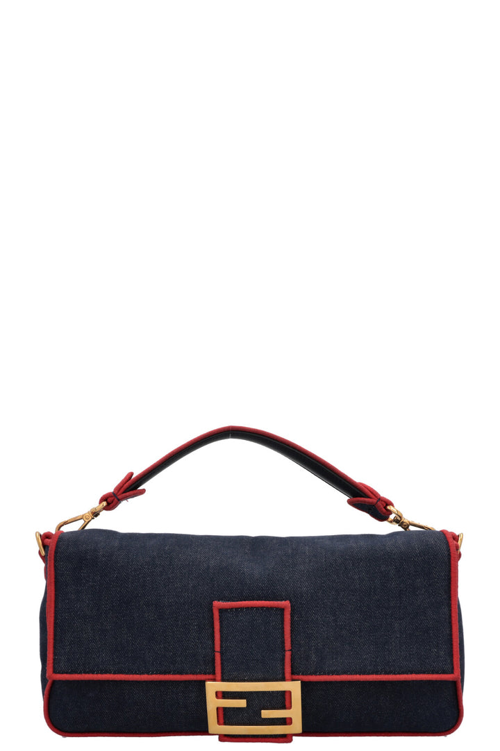 Grand sac bandoulière baguette FENDI Rouge denim