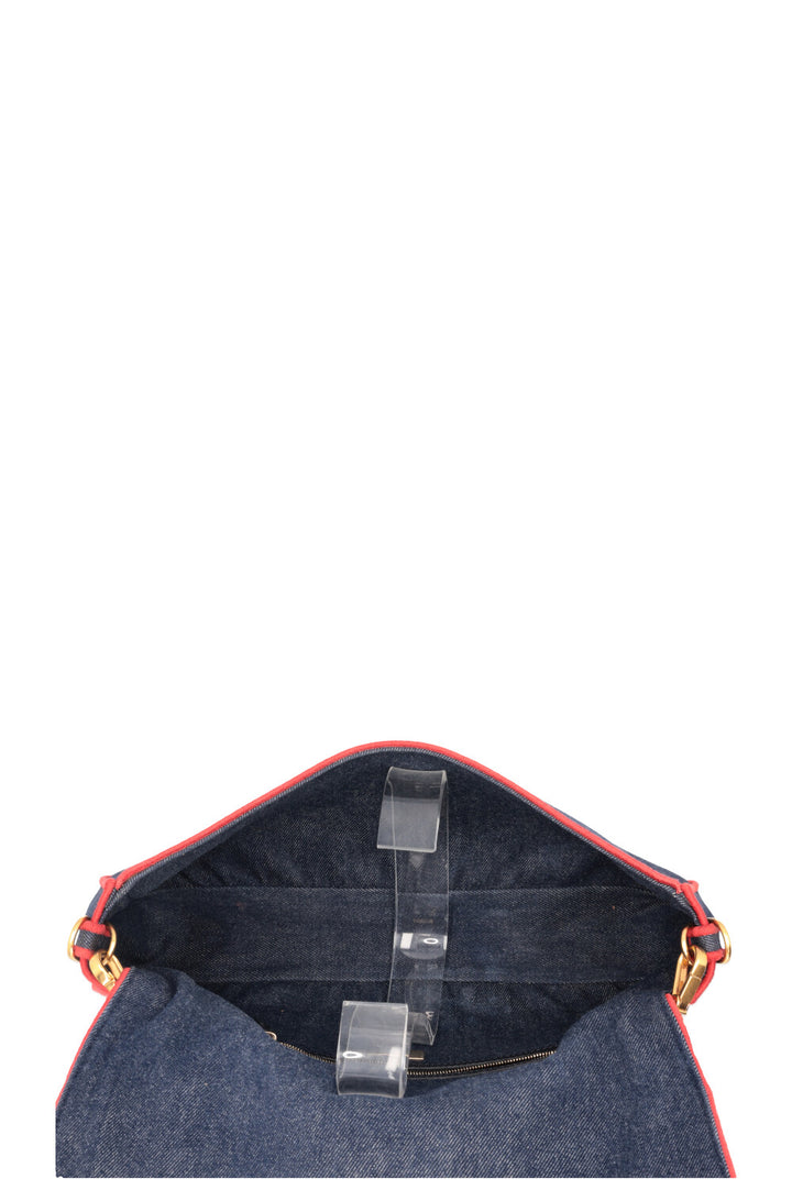 Grand sac bandoulière baguette FENDI Rouge denim