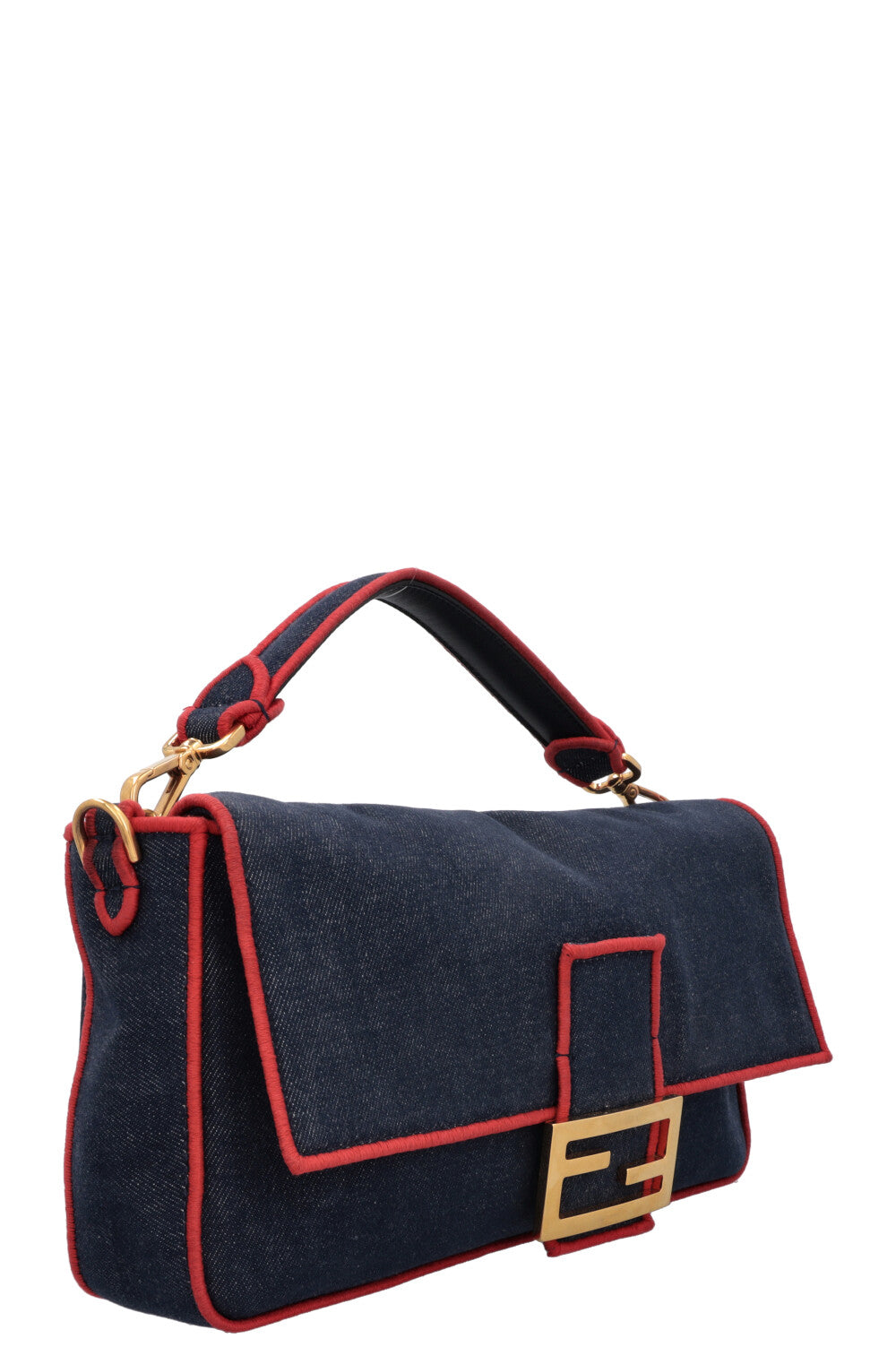 Grand sac bandoulière baguette FENDI Rouge denim